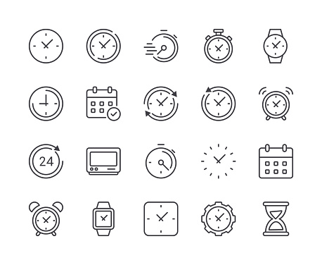 Simple Set of Time and Clock Line Icon. Editable Stroke