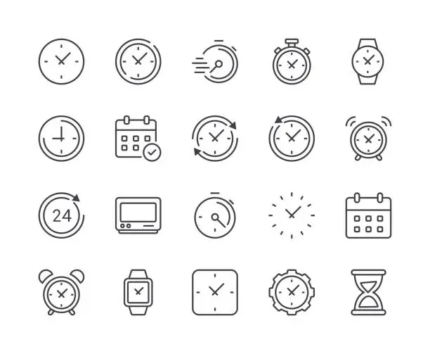 Vector illustration of Simple Set of Time and Clock Line Icon. Editable Stroke