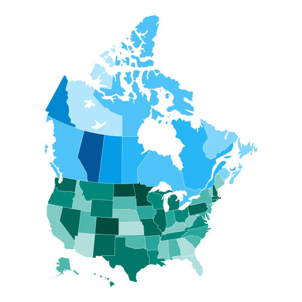 usa und kanada karte - map usa canada cartography stock-grafiken, -clipart, -cartoons und -symbole