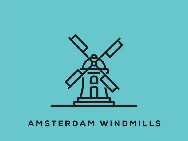 Vector illustration of Amsterdam Windmills