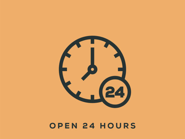 Open 24 Hours Open 24 Hours Outline Icons. 800x600 Pixel Perfect Vectors. 24 hours neon sign stock illustrations