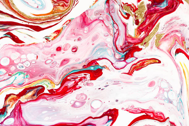 istock Hand painted backgrounds. Pink, white and yellow mixed acrylic paints. Liquid marble texture. Applicable for design packaging, labels, business cards, placard, covers, textile and decor interior 1129552493