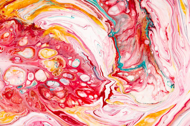 istock Hand painted backgrounds. Pink, white and yellow mixed acrylic paints. Liquid marble texture. Applicable for design packaging, labels, business cards, placard, covers, textile and decor interior 1129552868