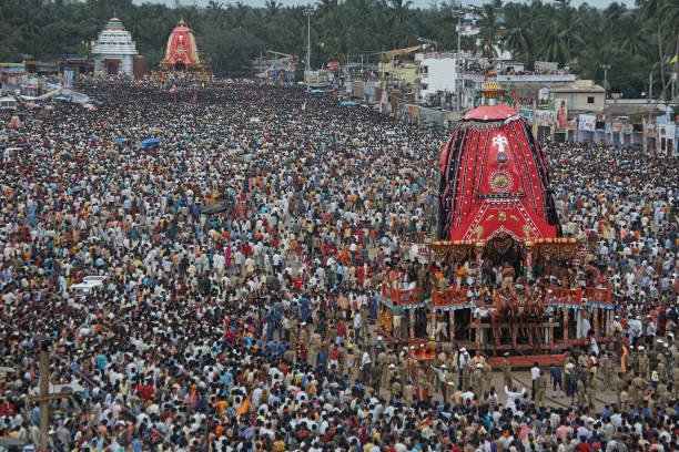 Pilgrims in front of Rath(Cart)during Rathyatra stock photo