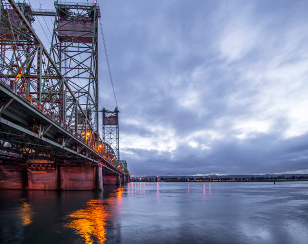 istock Drawbridge sectional Columbia Interstate bridge over the Columbia River with evening lights 1129563792