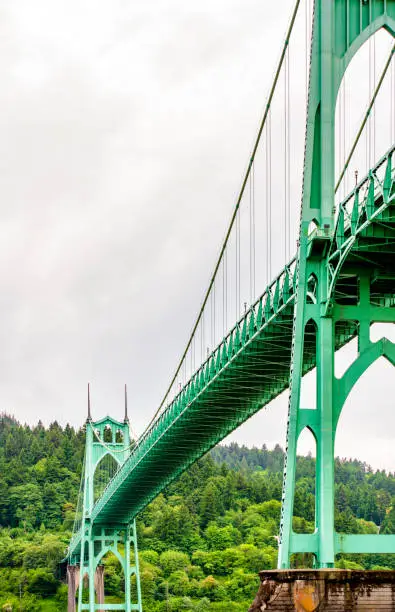 Photo of Famous popular truss gothic arch St Johns bridge across the Willamette River in Portland