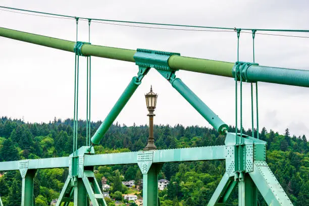 Photo of Fragment of cable support of truss gothic St Johns bridge across the Willamette River