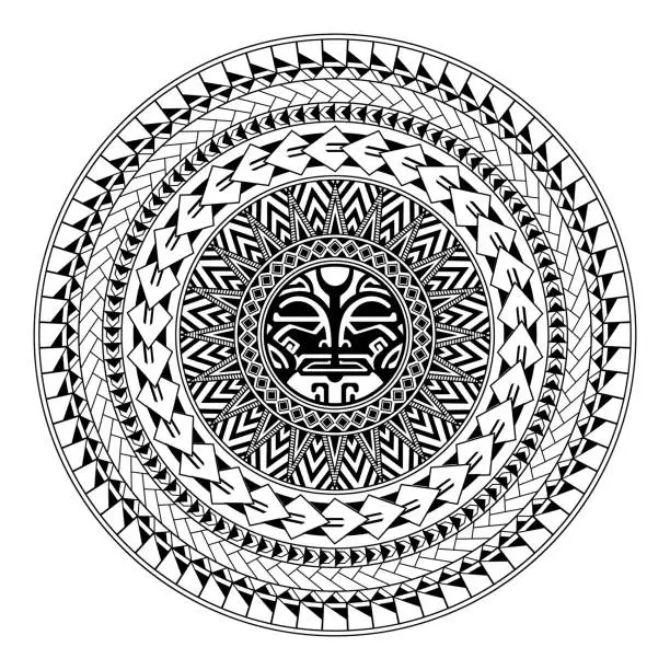 Vector illustration of Polynesian circular ornament. Polynesian tattoo. Maori style. Abstract face