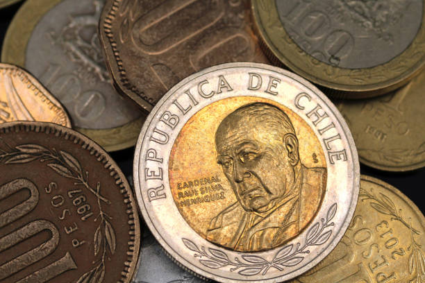 istock Peso coins from Chile close up in macro 1129566603