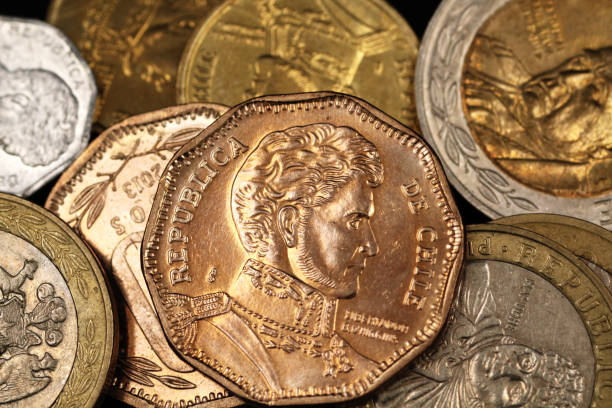 istock Peso coins from Chile close up in macro 1129566754