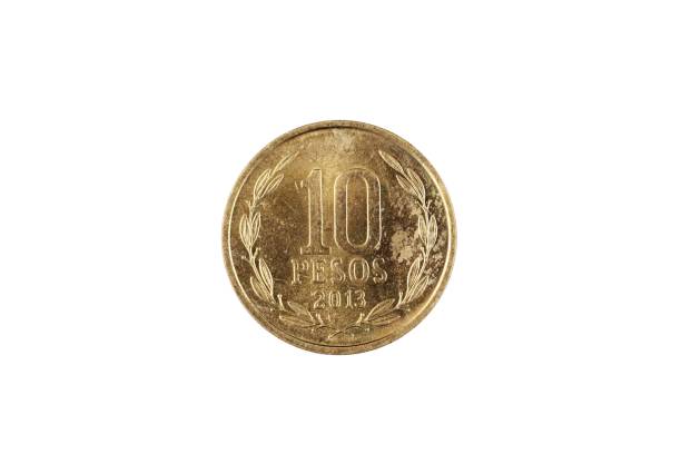 istock A gold Chilean ten peso coin isolated on a white background 1129566780