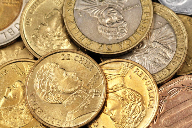 istock Peso coins from Chile close up in macro 1129566819