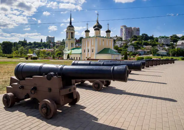View of the Assumption Cathedral from the artillery battery, Admiralteyskaya Square, the city of Voronezh