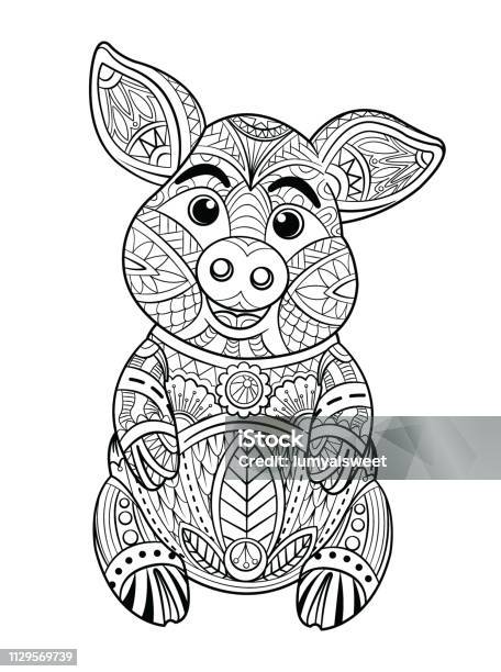 Pig Coloring Page Hand Drawn Vector Illustration Stock Illustration - Download Image Now - Abstract, Animal, Animal Markings
