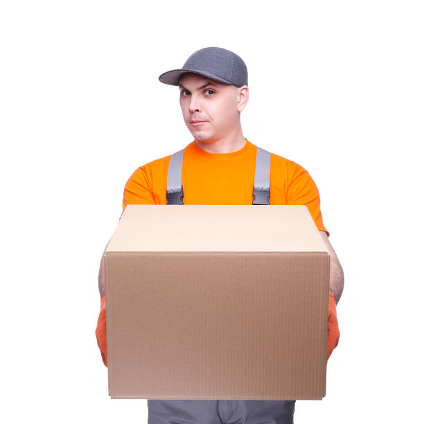 istock Courier deliver cargo isolated on white background 1129571467