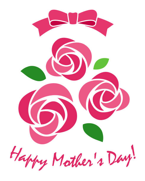 ilustrações, clipart, desenhos animados e ícones de rosas e ícone de fita / dia da mãe - rose mothers day flower pink