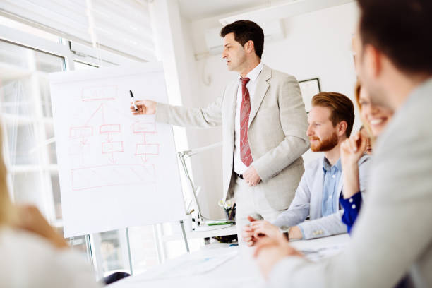 istock Group of business people working as team in office 1129572543