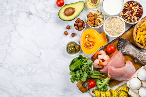 istock Mediterranean diet concept - meat, fish, fruits and vegetables 1129573607