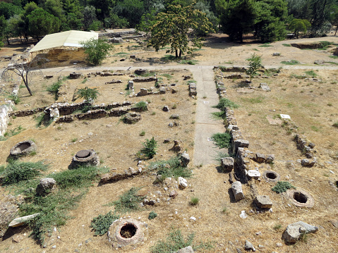 Europe, Greece, Athens, archaeological excavations on
 the site of ancient dwellings on the slopes of the 
Acropolis