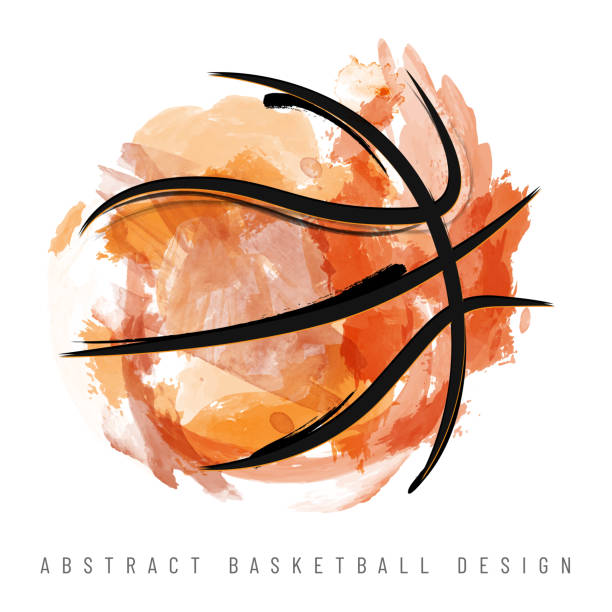 abstrakte aquarell basketball ball auf weißem hintergrund - basketball stock-grafiken, -clipart, -cartoons und -symbole