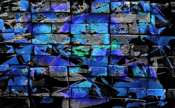 istock Colorful mysterious world. Virtual graffiti. Abstract image, drawn on a photo of a brick wall. 1129578315