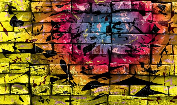 istock Colorful mysterious world. Virtual graffiti. Abstract image, drawn on a photo of a brick wall. 1129578340