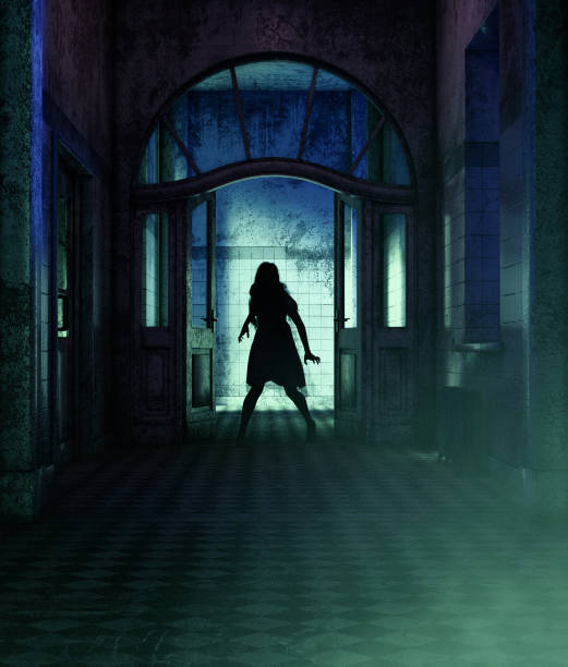 Girl being possessed by a demonic,3d rendering** night scene may have some noise