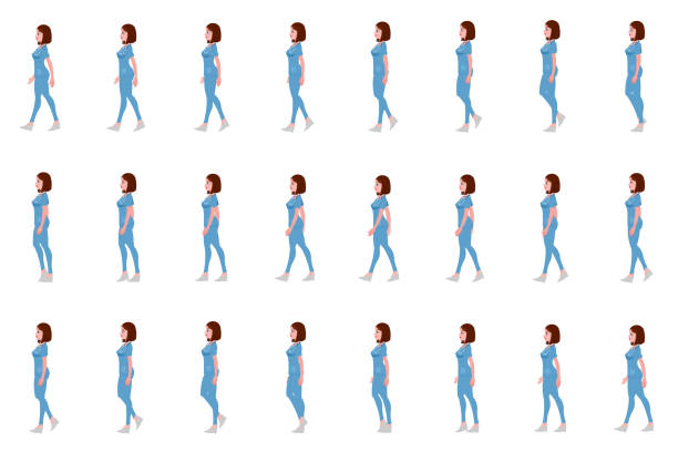 Female doctor walk cycle animation sprites vector art illustration