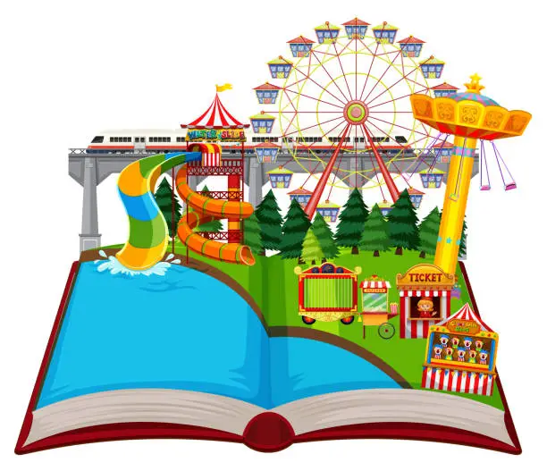 Vector illustration of Open book fun park theme