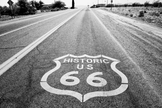 istock Route 66 Road Sign, Arizona. Black And White. 1129587213
