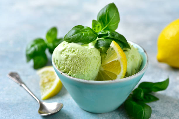 Basil lemon ice cream stock photo