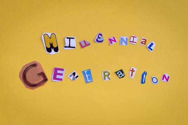 istock Words Millennial Generation formed with chaotic cut out letters. Millennial generation, the young people of the media and digital technologies. 1129589580