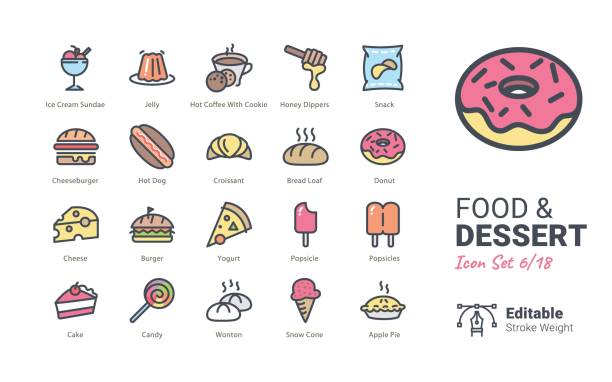 Food & Dessert vector icons Food & Dessert vector icons apple pie cheese stock illustrations
