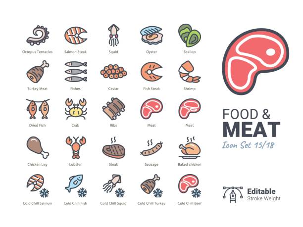 ilustraciones, imágenes clip art, dibujos animados e iconos de stock de icono de vector de comida y carne - caviar