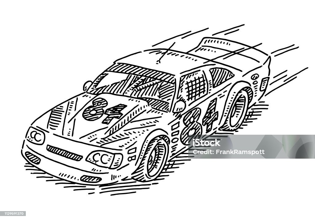 Stock Car Racing Drawing Hand-drawn vector drawing of an american Stock Car Racing vehicle. Black-and-White sketch on a transparent background (.eps-file). Included files are EPS (v10) and Hi-Res JPG. Drawing - Art Product stock vector