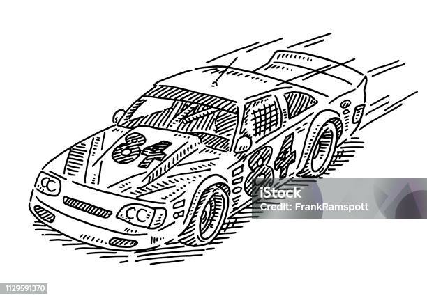 Stock Car Racing Drawing Stock Illustration - Download Image Now - Drawing - Art Product, Racecar, Stock Car Racing