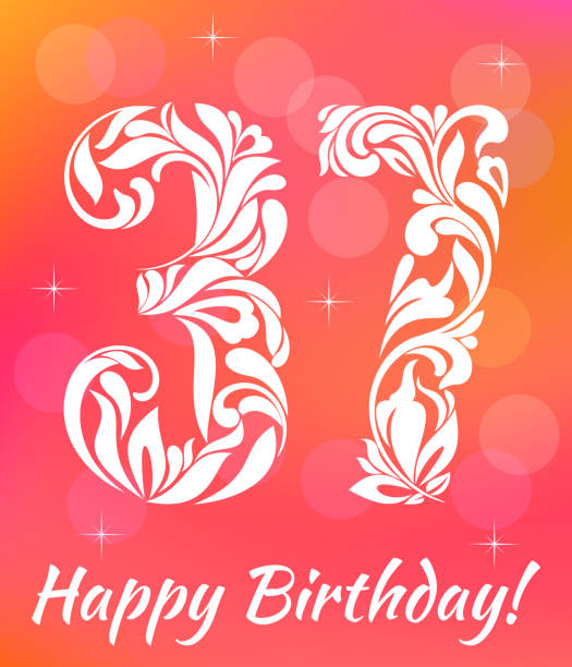 Bright Greeting card Template. Celebrating 37 years birthday. De Bright Greeting card Template. Celebrating 37 years birthday. Decorative Font with swirls and floral elements. number 37 illustrations stock illustrations