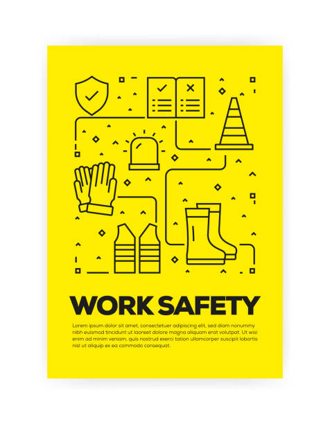 работа безопасности концепция линия стиль обложка дизайн для ежегодного отчета, flyer, брошюра. - protective workwear hat violence construction stock illustrations