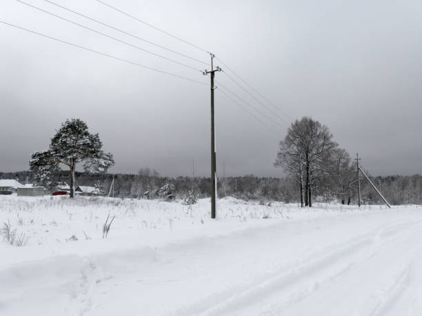 non-urban winter straße - winter non urban scene snow tree stock-fotos und bilder