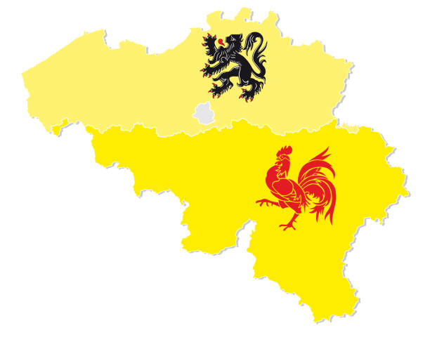 ilustrações, clipart, desenhos animados e ícones de mapa do vetor de bélgica com flamengo, região da flandres, valónia e bruxelas capital em forma de bandeira - flamengo