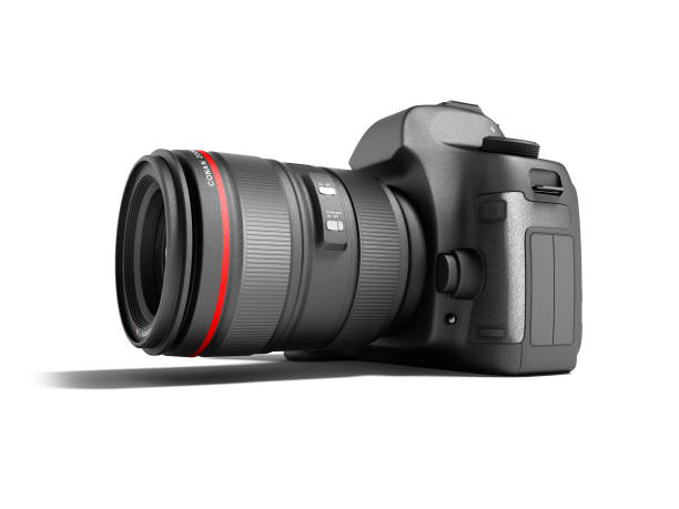 istock Professional camera with black leather inserts for travel photography 3d render on white background with shadow 1129601517