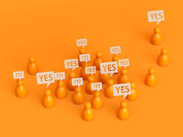 istock 3d rendering speech bubbles social icons yes and no community on yellow background 1129601755