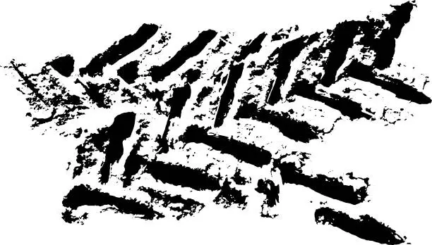 Vector illustration of Tire tracks print texture. Horizontal grunge banner. Off-road background. Graphic vector illustration.