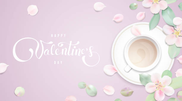 istock Happy Valentine's day soft color pastel background with flower petals and lettering. 1129604874