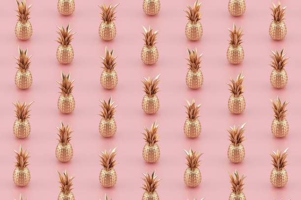 Golden Pineapples On Pink Background Stock Photo - Download Image Now -  Pineapple, Fruit, Three Dimensional - iStock