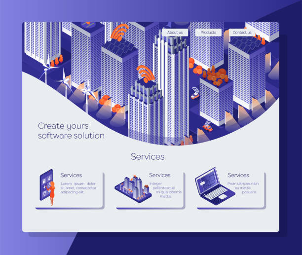 Create yours software solution. Web page for coders. Isometric smart city illustration. Laptop and smartphone. Mobile app. Create yours software solution. Web page for coders. Isometric smart city illustration. Laptop and smartphone. Mobile app. isometric smart city stock illustrations