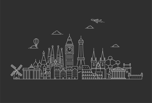 Famous Landmarks in Europe. Famous Landmarks in Europe. Travel and tourism background. Vector flat illustration german culture illustrations stock illustrations