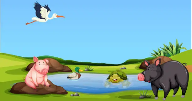 Vector illustration of Animal at the pond