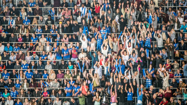 istock Group of spectators cheering in stadium 1129607842