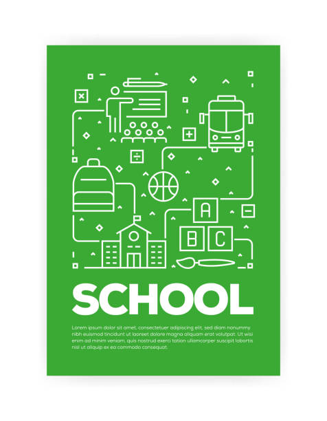 illustrazioni stock, clip art, cartoni animati e icone di tendenza di school concept line style copertina design per rapporto annuale, volantino, brochure. - presentation poster student classroom